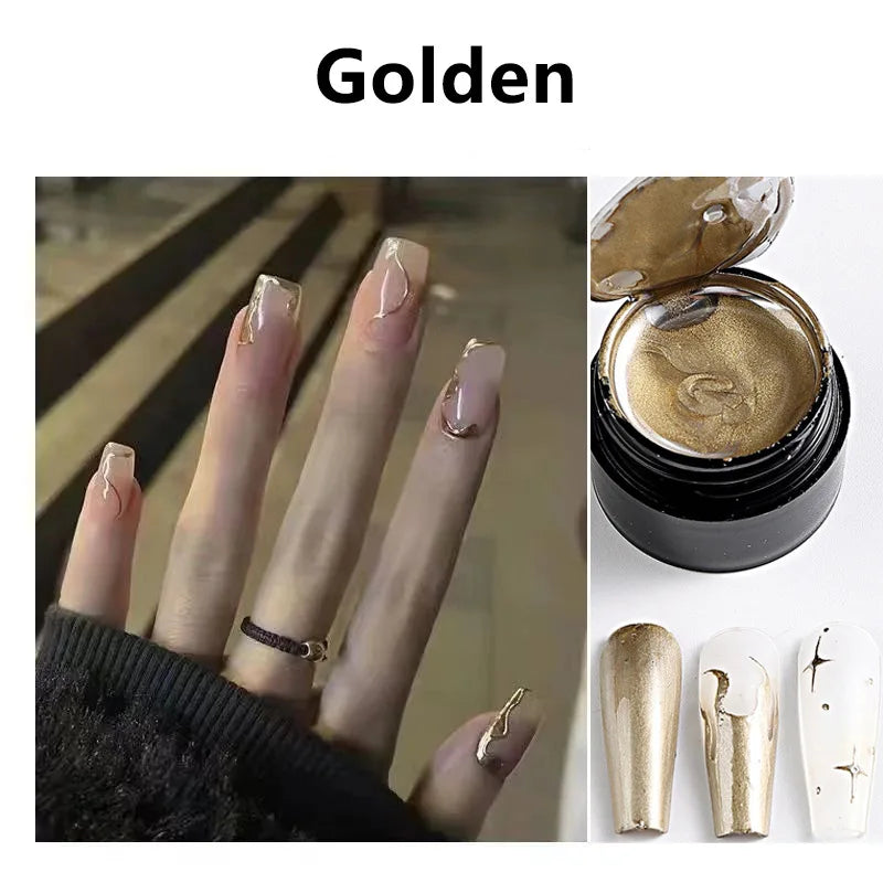 Metallic Painting Gel Chrome Gold Silver Rose Gold Mirror Effect Nail Polish Super Bright Drawing Line French Nail Art Varnish