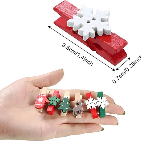 30pcs Christmas Wooden Clips Christmas Tree Photo Clips Pendant Elk Gloves Snowflake Clothespins DIY Photo Pegs for New Year