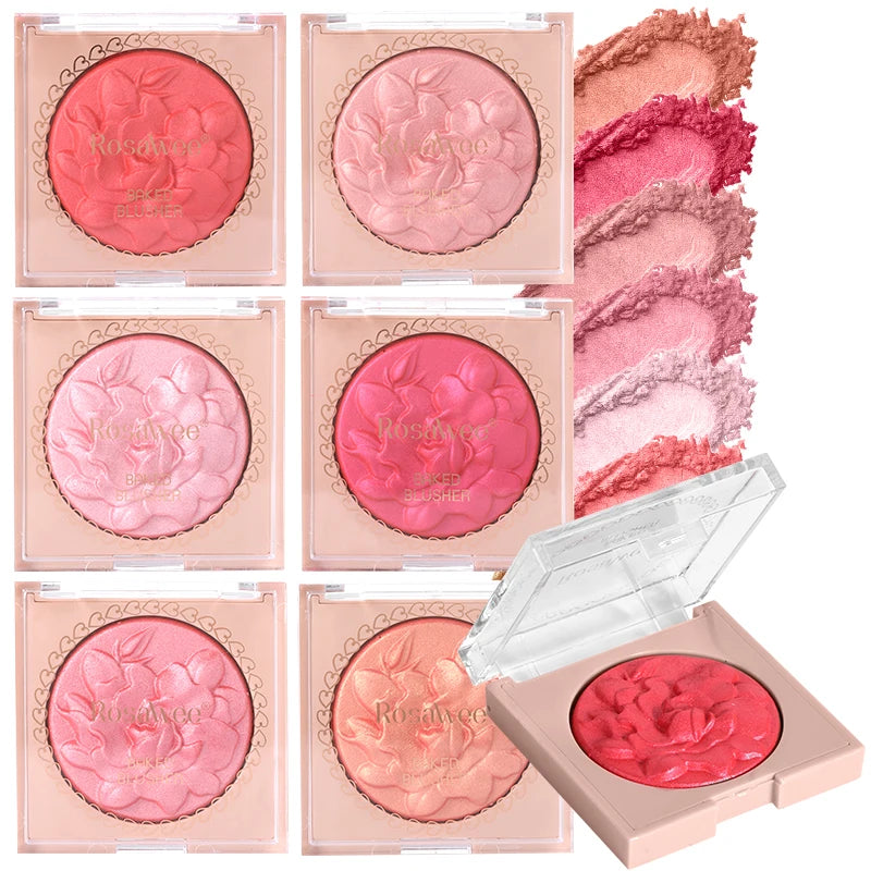 Multi-Color Glossy Blush Highlighter, Baking Process, Moisturizing and Glossy Makeup Effect, Light and Easy to Color with Texture, Facial Brightening, with Pearlescent Brightening Effect, Rose Blush Palette