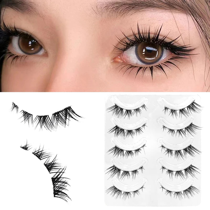 Yelix 5 Pairs Lower Lashes Strip Natural Under Lashes Small Flame Natural Bottom Eyelashes Manga Clear Band Wispy Makeup