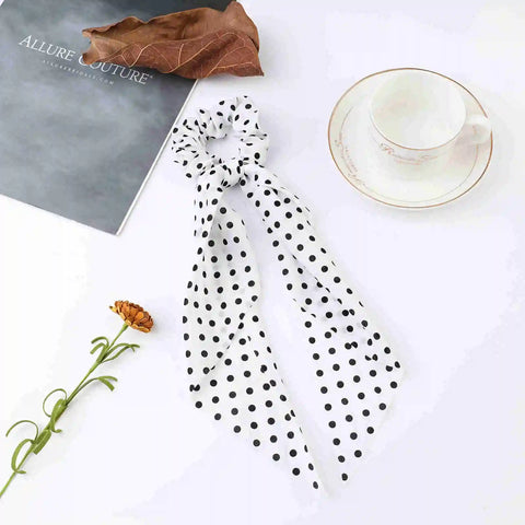 2023 Fashion Print Chiffon Long Ribbon Scrunchies Women Girls Ponytail Scarf Elastic Hair Bands Ties Hair Accessories Wholesale