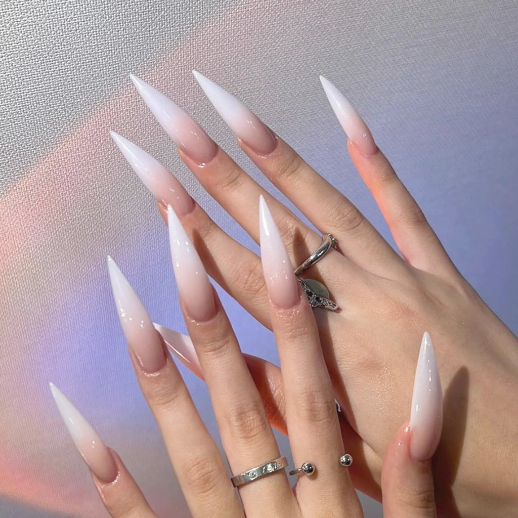 24pcs Long Pointed Fake Nail Patches Glossy Dark Black Cool Wearable Press ON Nails Solid Color Full Cover Artificial False Nail