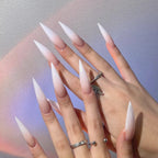 24pcs Long Pointed Fake Nail Patches Glossy Dark Black Cool Wearable Press ON Nails Solid Color Full Cover Artificial False Nail