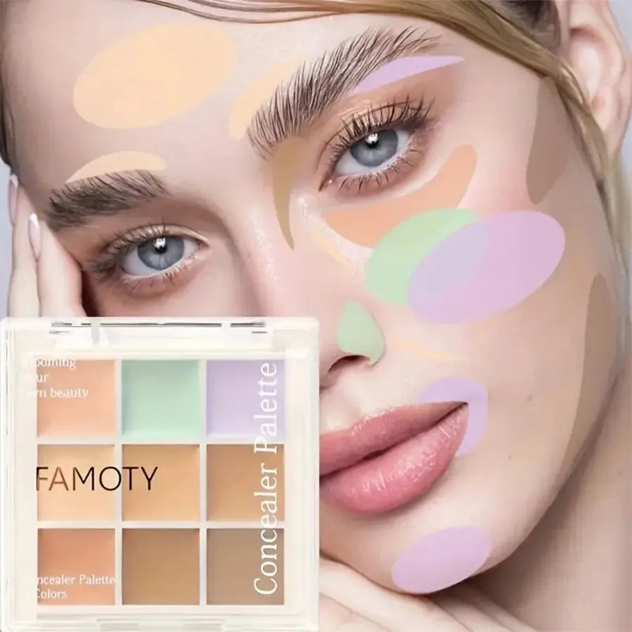 9-Color Flawless Concealer Palette - Waterproof, Sweatproof, Full Coverage - Corrects Spots, Acne, Dark Circles, Tear Grooves