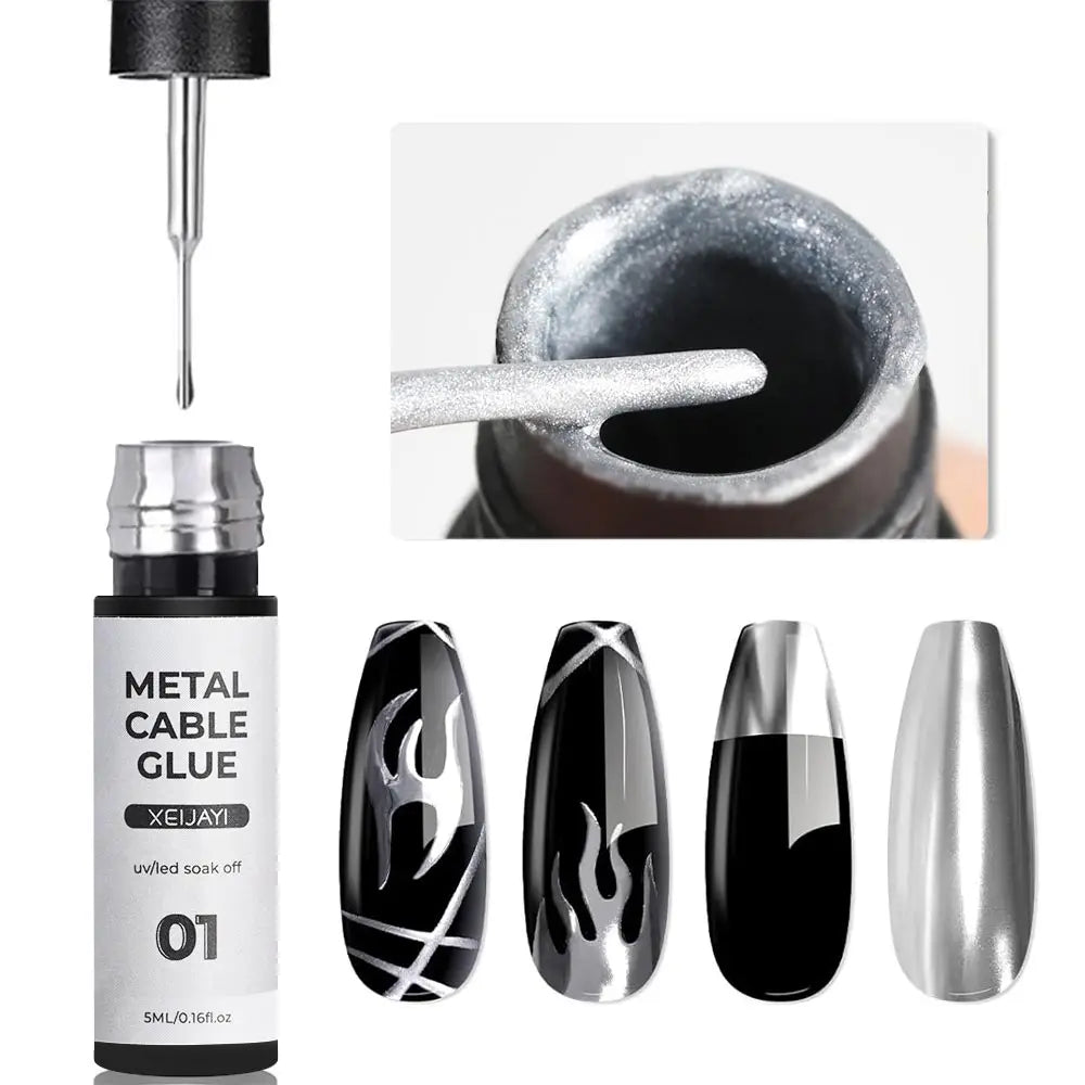 Gold Metallic Painting Nail Gel Liner Polish,3D Metal Mirror Effect Paint Drawing Nail Gel Build-in Brush Soak Off UV Chrome Gel