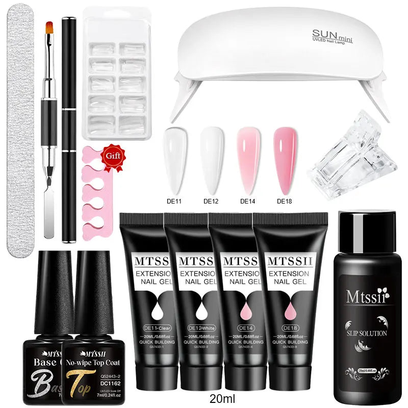 Mtssii 17PCS/Set 20ml Nail Extension Gel Set Builder UV Gel for Nails With 6W UV LED Lamp Nail Extension Tools Kit For Beginner