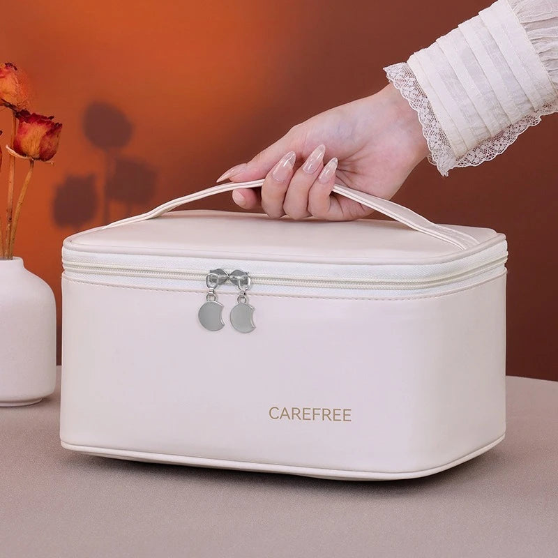 Luxury PU Makeup Bag for Women - Travel Cosmetic Organizer with Zipper Closure, Ideal for Vacation & Gift Use