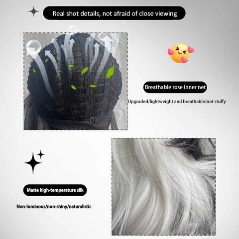 Gray-black Gradient Synthetic Wig Female Twilight Elf Gothic Lolita Wool Curly Long Hair With Bangs Christmas Cosplay Wig