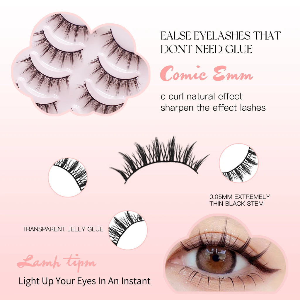 5 Pairs Manga Lashes Soft Natural Long False Eyelashes Anime Wispy Strip Lashes For Korean Doll Eye Makeup Look