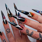 Exaggerate Punk Extra Long Pointed Fake Nails Art Dark Y2K Black Spider Centipede Rhinestone False Nail Press on Nails Manicure