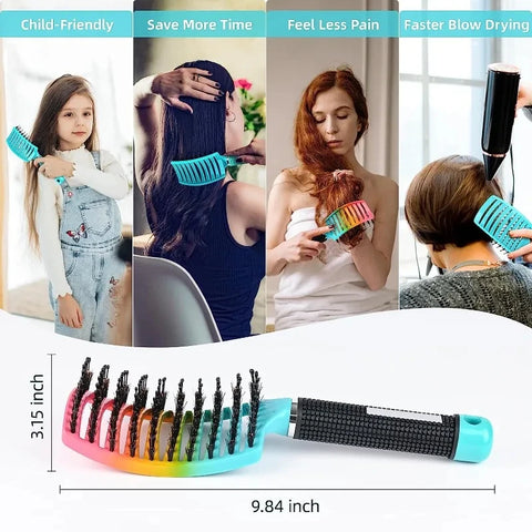 1pcs Detangling Curved Vented Boar Bristle Hair Brush Magic Scalp Massage Comb Hollow Out Anti-static for Wet Curly Hair Salon