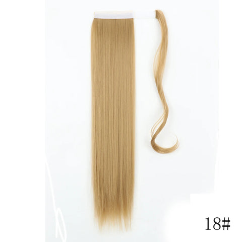 LISI GIRL Synthetic Hair 22''34'' Long Straight Ponytail Wrap Around Ponytail Clip in Hair Extensions Black Hairpiece Headwear