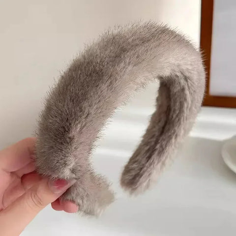 Women Girls Plush Widen Thicken Plush Sponge Hair Bands Faux Fur Padded Headbands Soft Fluffy Furry Hair Hoops Winter Headdress