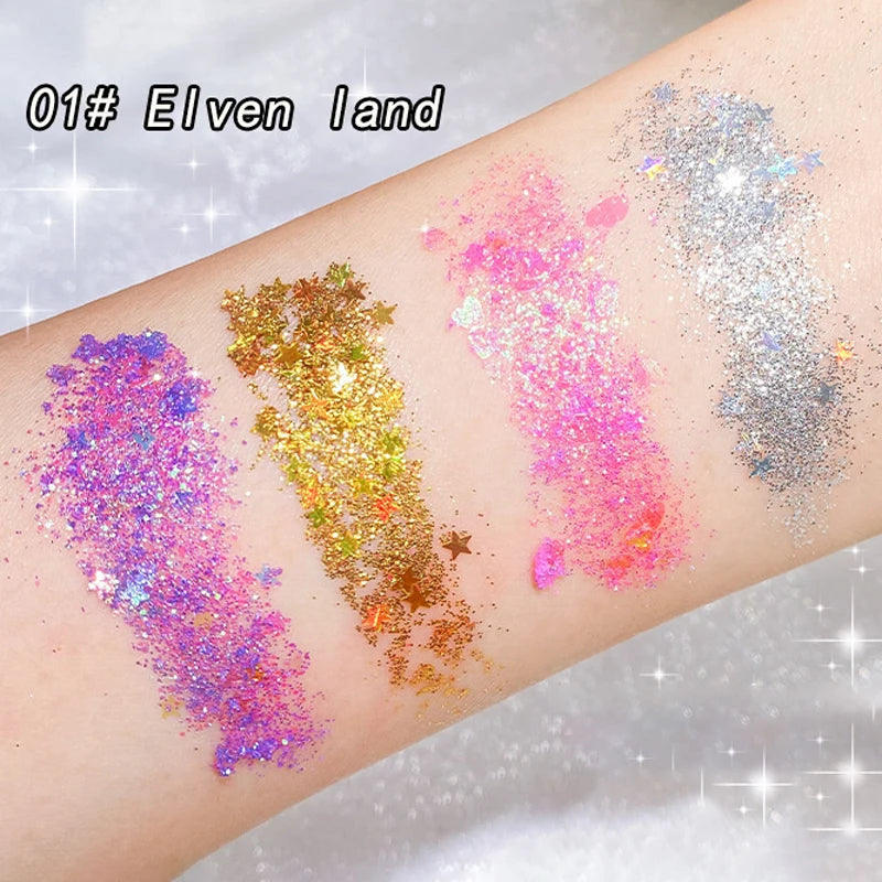 Sparkling Diamond 4 color eyeshadow tray - Halloween pumpkin and cherry tones, blue/gold/yellow, cosplay and stage makeup