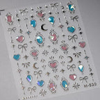 5D Gradient Love Gem Glitter Love Heart Colorful Cat's Eye Rhinestone Soft Self Adhesive Nail Art Stickers Shiny Manicure Decals
