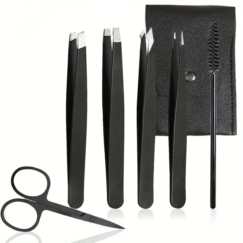 4/6/7pcs Professional Facial Hair Removal Grooming Set with Curved Scissors, Eyebrow Tweezers, Lash Brush, Eyebrow Clip Eyelash