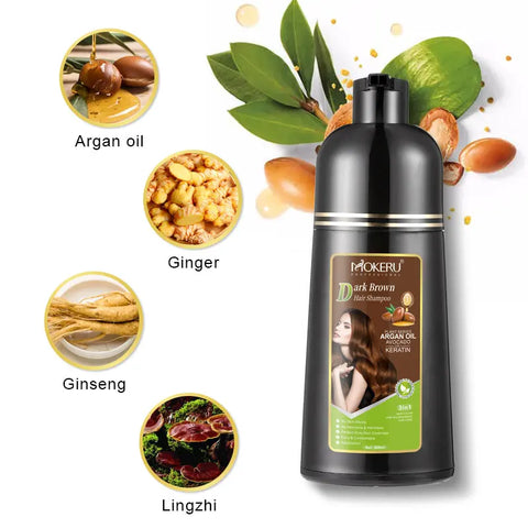 Mokeru Ammonia Free Keratin Hair Color Shampoo Coffee  Permanent Brown Hair Dye Shampoo for White Hair Coverage
