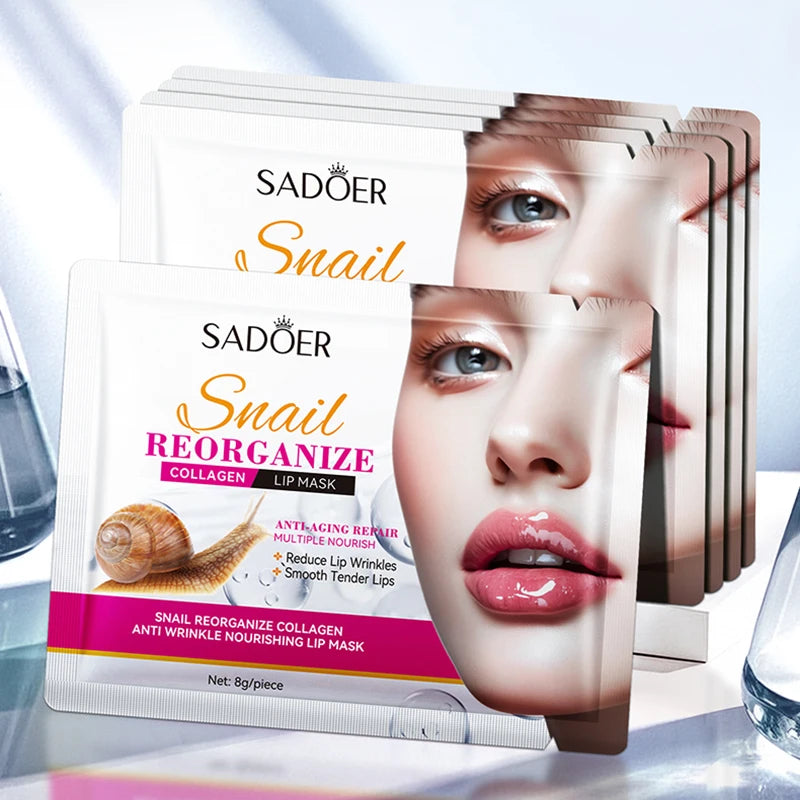 10pcs SADOER Snail Crystal Collagen Lip Mask Anti Wrinkle Nourishing Plump Lips Moisturizing Lip Patches Skin Care