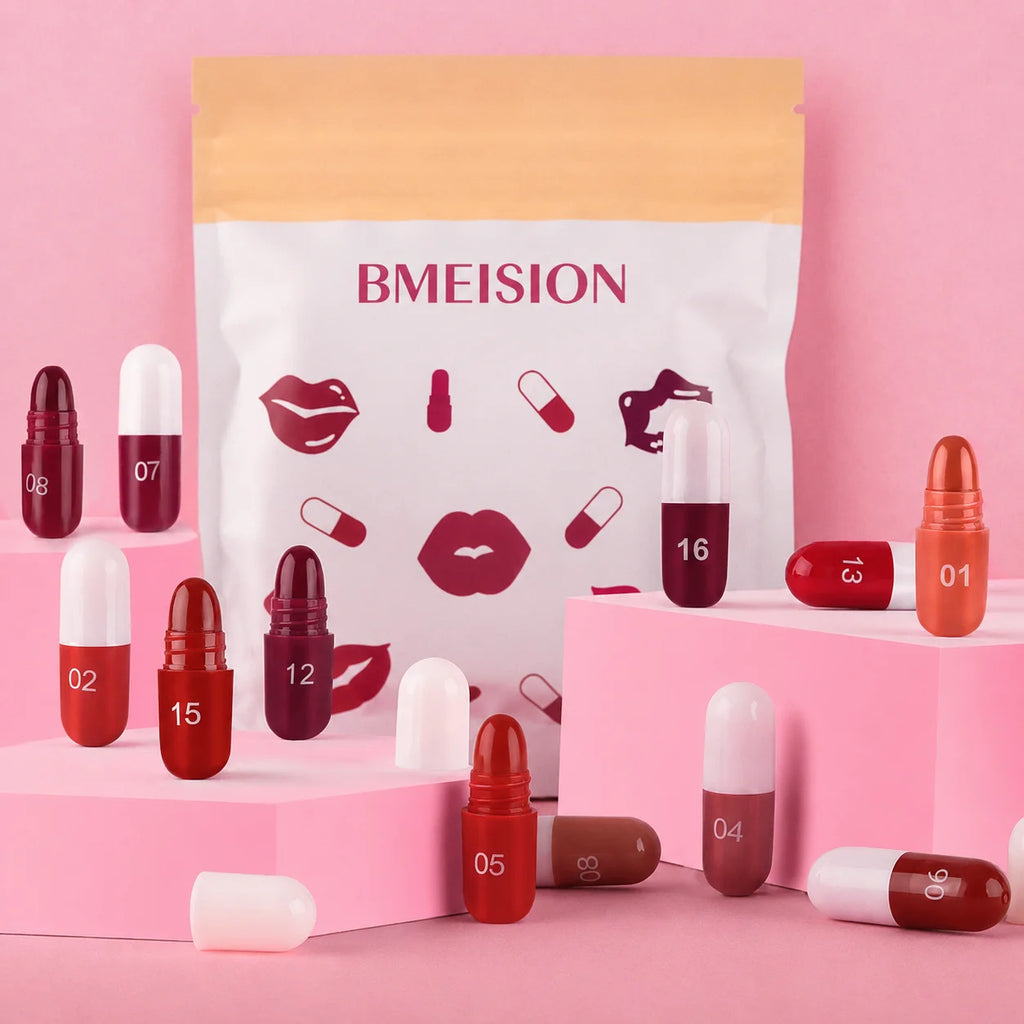 18-Piece Mini Lipstick Set, Matte + Lip Gloss Combination, Capsule Lipstick, Lip Plumping, Waterproof Lip Liner, Long-Lasting and Non-Fading, Portable Travel Style