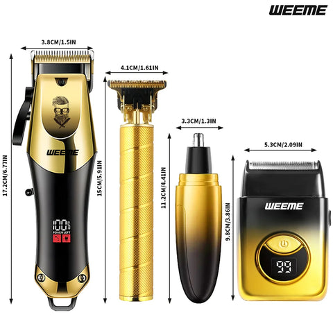 Wireless USB 4PCS Men's Hair Clipper Set & Nose Trimmer Rechargeable Lithium Battery Haircut Kit Ideal Gift for Him Golden Gradi