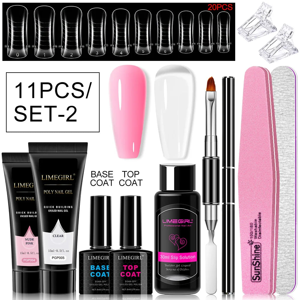 Poly Nail Gel Set for Extension Nails, Long Lasting, Natural-looking, Strong Builder Enhancement for Salon Manicure DIY at Home