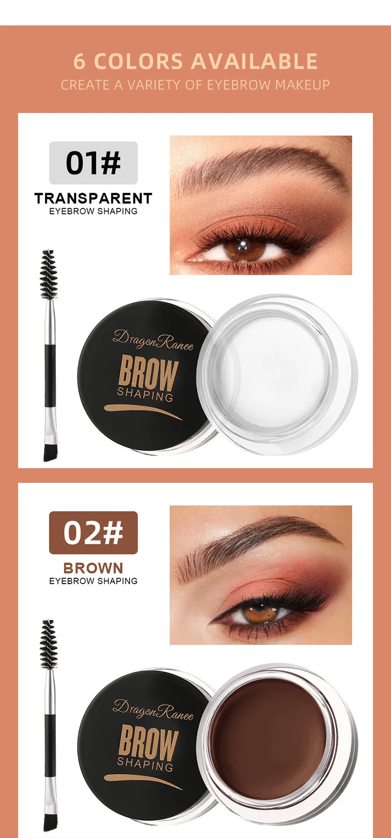 Dragon Ranee 6color Wild Eyebrow Styling Eyebrow Cream Styling Eyebrow Gel Soap Wax White Eyebrow Cream