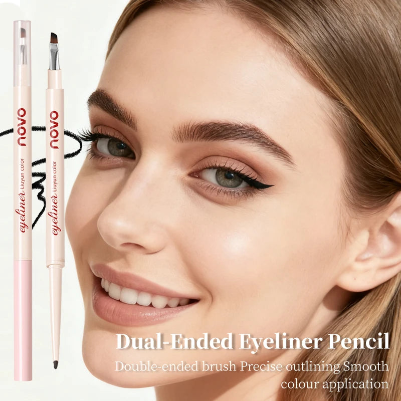 Double-Ended Gel Eyeliner Pen,(Pencil + Fine Angled Brush),Matte Finish & Shimmer,Long-Lasting,Quick-Drying, Waterproof