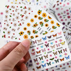 30Pcs/set Colorful Butterfly/Flowers Nail Stickers Kawaii Cute Mini Rose/Lavender/Sunflower Nail Decal DIY Adhesive Nail Floret