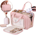 Large Capacity Makeup Bag for Women – Portable Cosmetic Organizer with Brush Holder & Carry Handle, Travel-Friendly Makeup Case
