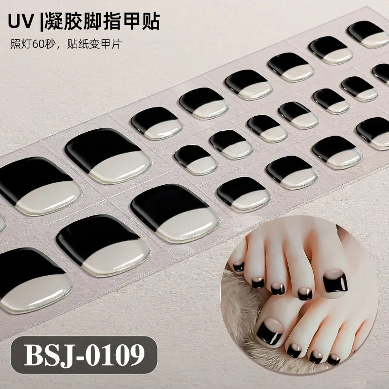 26Tips French Leopard Print UV Gel Toenail Sticker Bronzing Dye Gradient Cross-border Semi Baked Gel Nail Sticker UV Lamp Needed