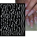 Adhesive stickers with European and American style cross snake black and white wave dot hot silver line letter nail stickers
