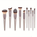 10PCS Champagne Gold Brush Set - Vegan & Cruelty-Free Bristles, All-in-One Full Face & Eye Kit (Beginners/Pros)