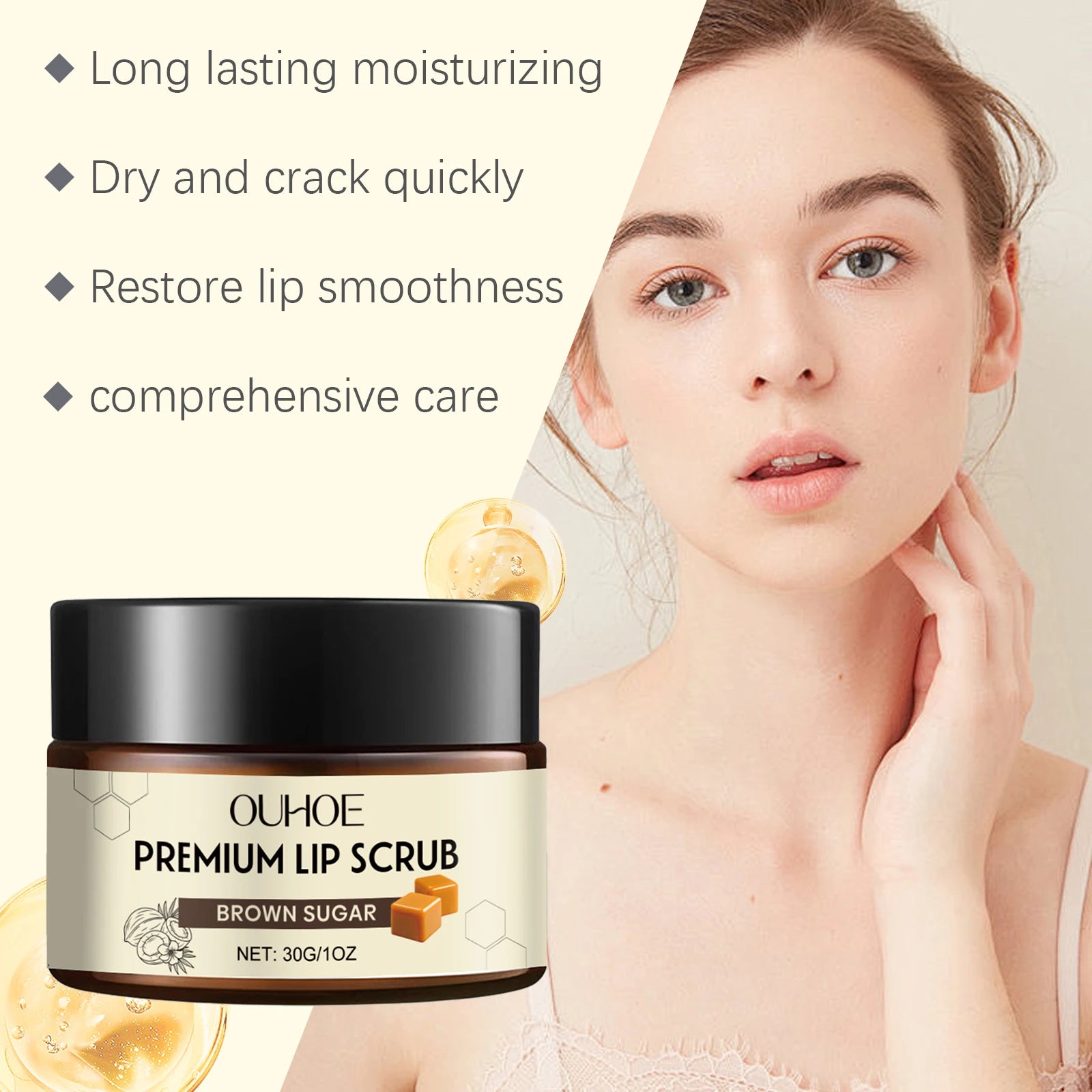 Brown Sugar Lip Scrub Gentle Exfoliating Dead Skin Removal Fade Lip Lines Moisturizing Nourishing Dry Chapped Lip Care 30g