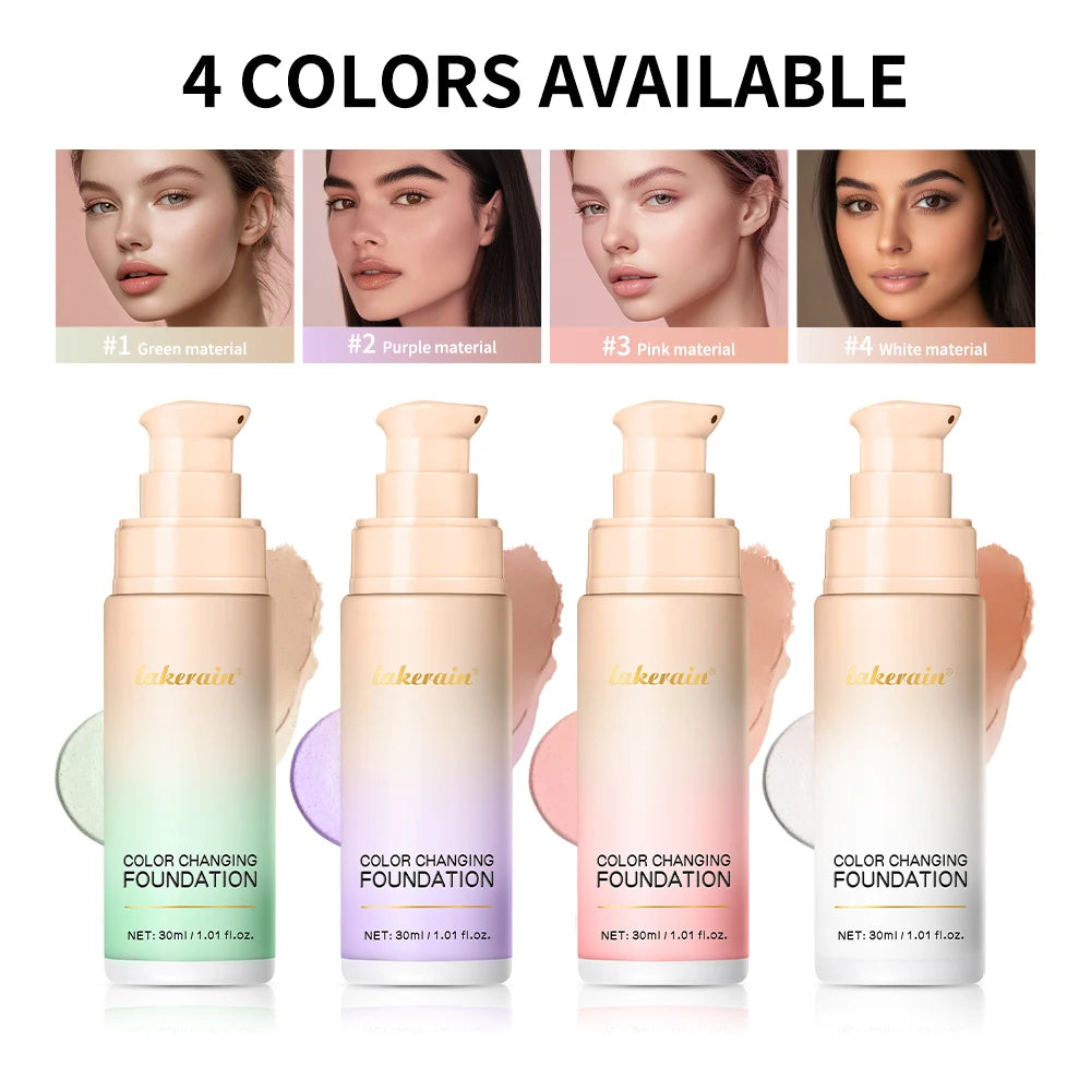 Lakerain Magic Color Changing Foundation Liquid Long Lasting Hydrating lightweight Base Makeup High Coverage Effective Concealer