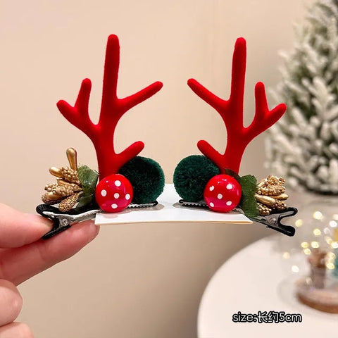 Christmas Hair Accessories 1Pair Cute Cartoon Antler Hair Clips For Women Girls Lovely Hair Ornament Hairpins Barrettes Hairgrip
