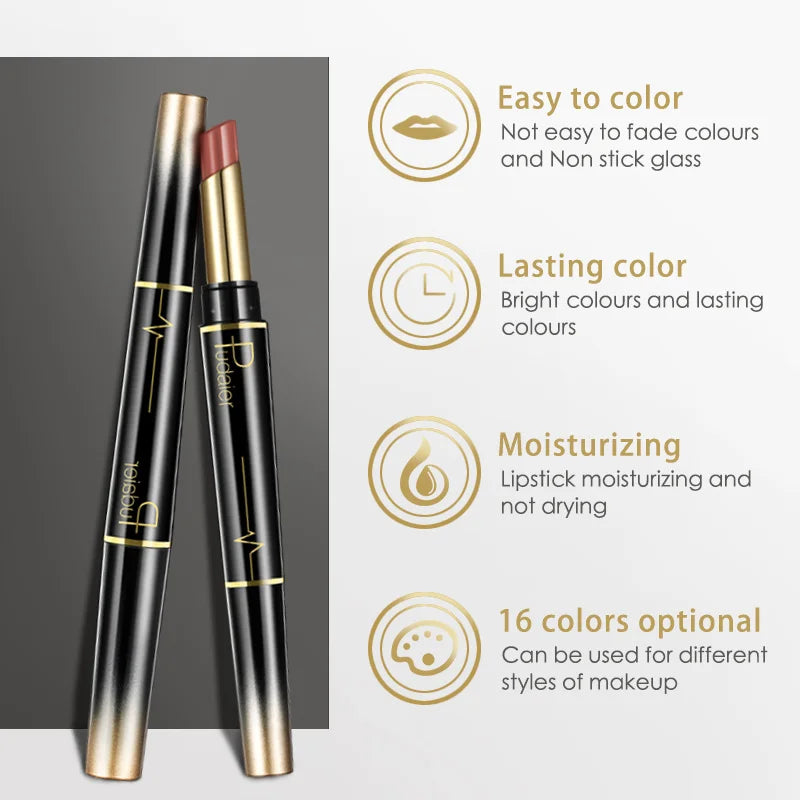 2 in 1 Lipstick and Lip Liner Pen, Matte Waterproof Long Lasting Lip Makeup Tool, Non-Fading Smooth Velvet Finish