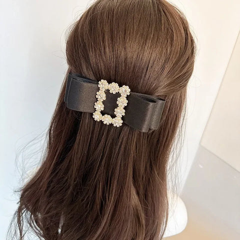 French Fabric Bow Hair Clip for Girls Crystal Rhinestone Hairbow Elegant Luxury Jewelry Hairpin Korean Headwear Hair Accessories