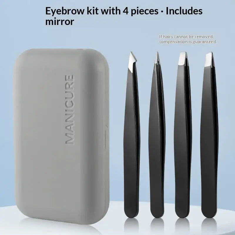 4 Pcs Stainless Steel Eyebrow Clip Tweezers Set Eyebrow Tweezers Eyebrow Trimming Set Beauty And Grooming Tools With Mirror Case