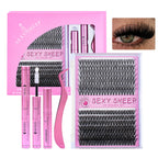 DIY Eyelash Extension Kit Natural Look Soft Eyelash Cluster Suitable for Daily Life with Lash Glue Tweezer for Use At-Home