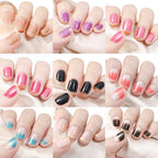 16Tips French Black Semi-Cured Nail Stickers With Glitter Long-Lasting UV Gel Nail Polish Wraps Full Cover Nail Art Decals Patch