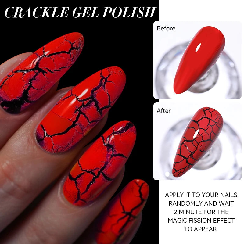 LILYCUTE 7ml Neon Crackle Gel Nail Polish Summer Fluorescent Quick Drying Semi Permanent UV Gel Nail Art Varnish DIY Manicure