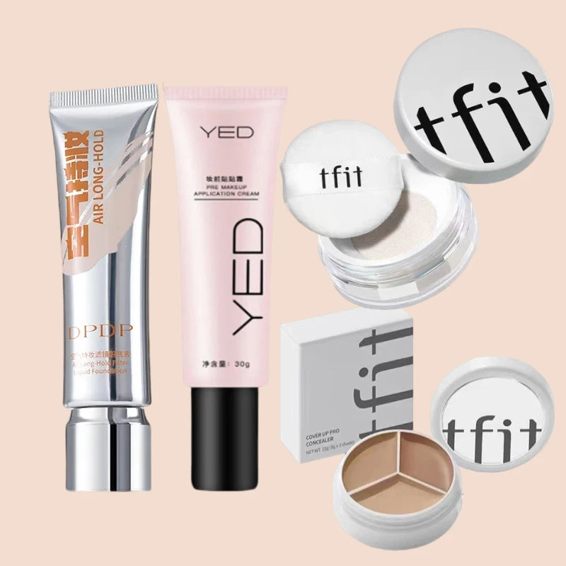 DPDP Foundation and TFIT Powder Set Yed Primer Natural Concealer Perfect for All Skin Base Makeup Korea Cosmetics Kit