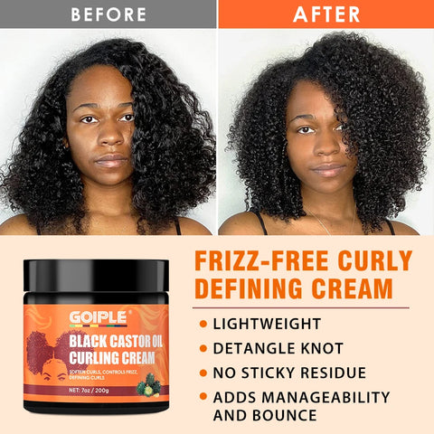 GOIPLE 200g Balck Castor Oil Curling Cream Define Curls Lightweight Moisturizing Detangle Knot No Sticky Residue Curling Cream
