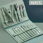 16Pcs Stainless Steel Nail Clippers Cuticle Nippers Set Portable Travel Case Household Manicure Pedicure Grooming Supply