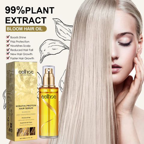 EELHOE Keratin Hair Growth Serum Natural Repair Essence Spray for Dry Curly Hair Hydrate Smooth Frizz Control Growing Hair Care