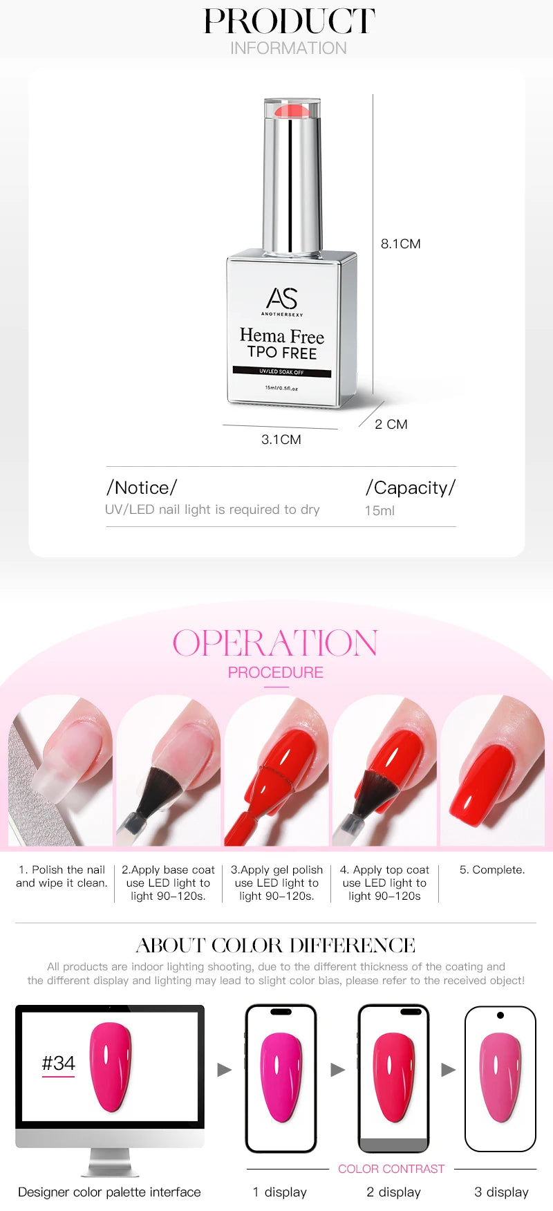 AS 6pcs Color Nail Gel Polish Kit Jelly Pink TPO FREE HEMA FREE Self Leveling Nude Natural Pink Nail Varnish Manicure Set