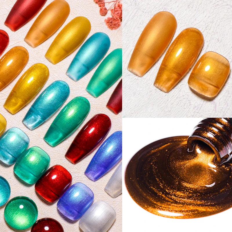 MEET ACROSS 8 Colors Mirror Gel Nail Polish Long-lasting Quick-drying Metallic Gold Silver Red Semi Permanent Varnish Nail Art