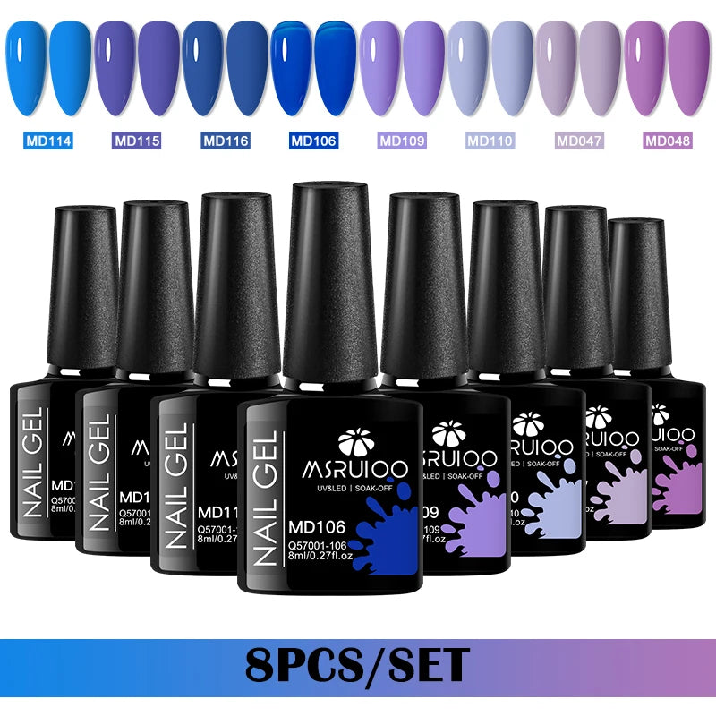 8Pcs 8ml Gel Nail Polish Set , Long Lasting, Lead-Free Semi Permanent Soak Off UV Gel Varnish For Summer, DIY Nail Art Design