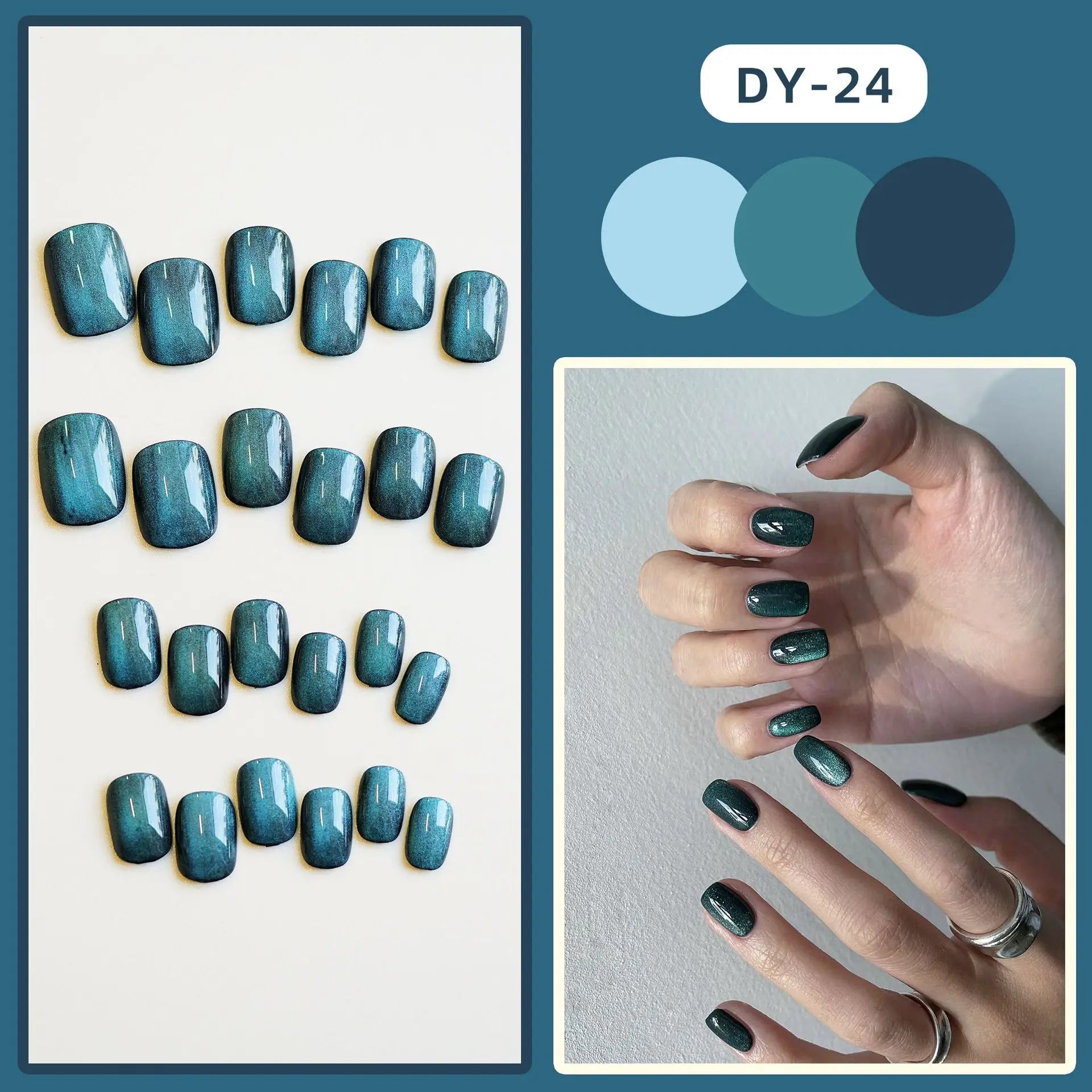 Red Cat Eye Fake Nails Coffin Head Shiny Korean False Nail Tips for Girl Lady Gifts Wearable Gradient Color Press on Nails 24pcs
