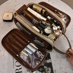 Multifunctional Makeup Bag For Women PU Leather Large Capacity Portable Double Zipper Travel Makeup Brush Toiletries Storage Bag